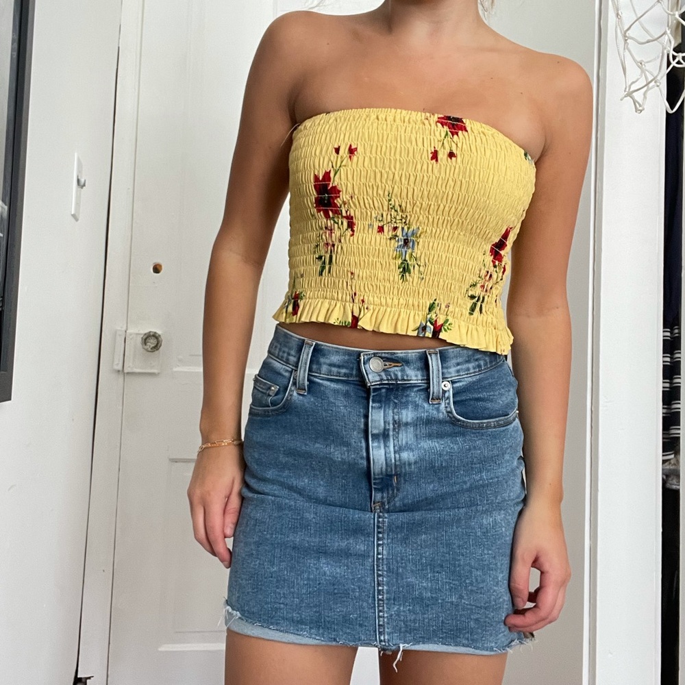 Pacsun yellow floral tube top XS
